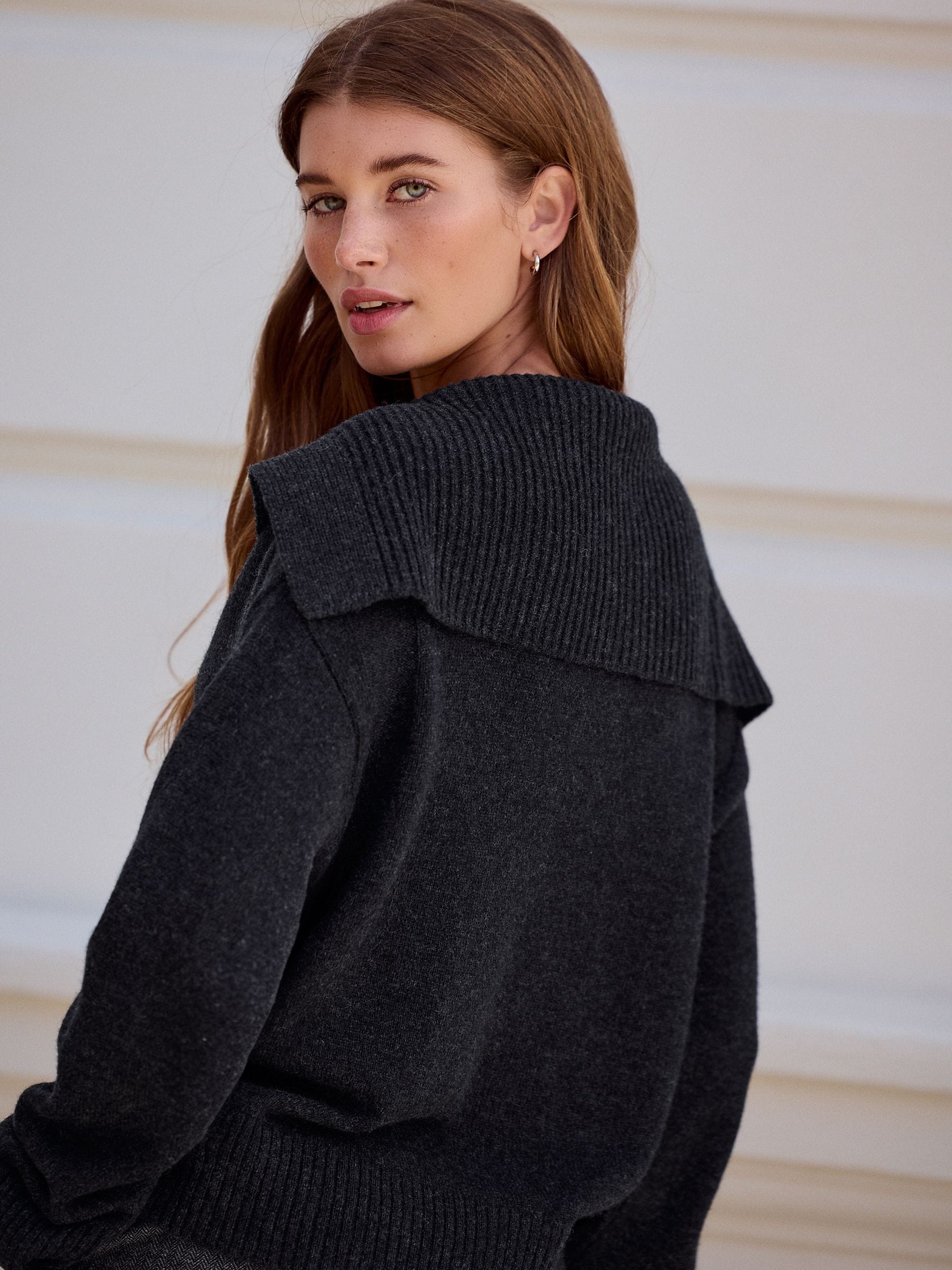 Antraciet - N.Premium 100% Lambswool Sailor Collar Jumper