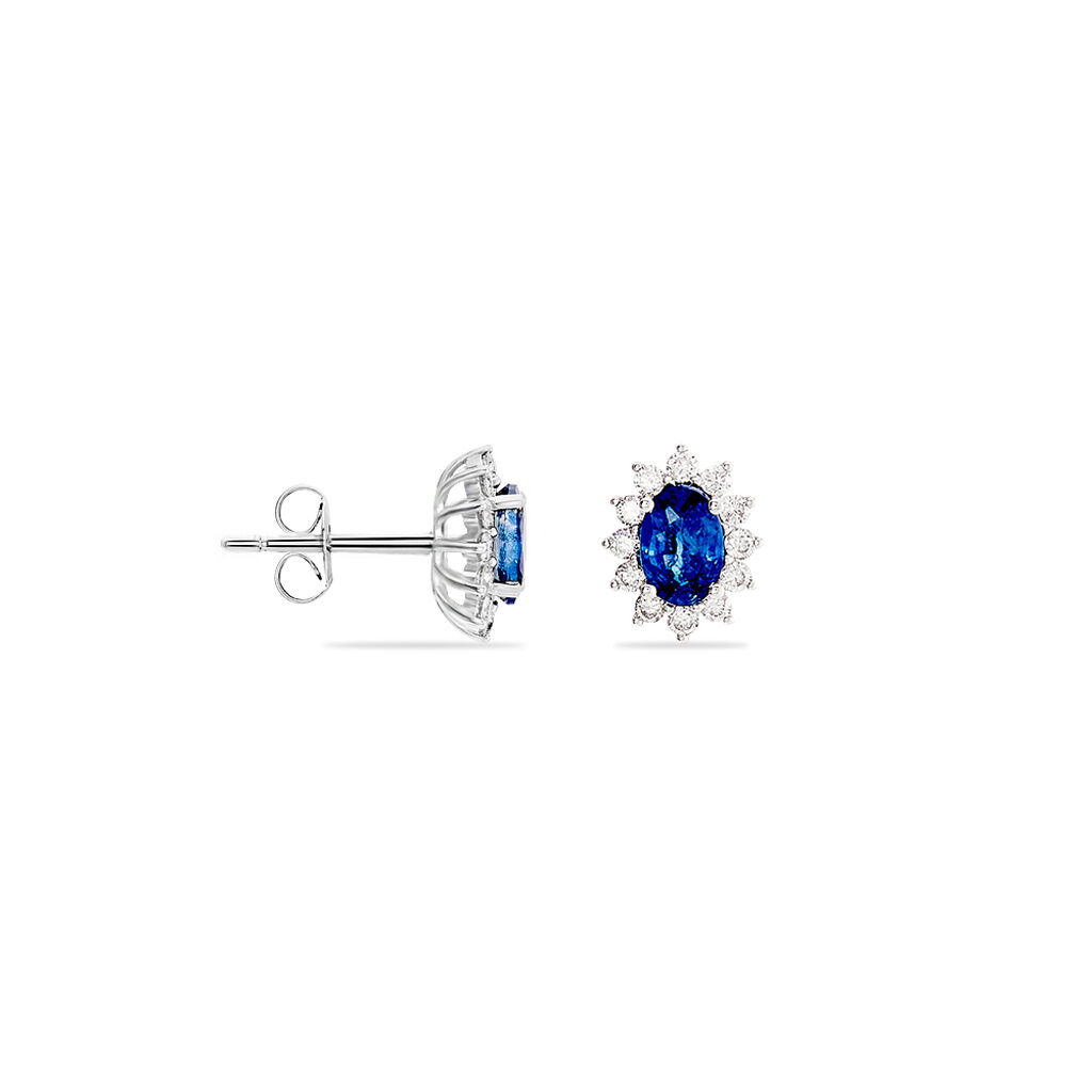 Boucles D'oreilles Puces Vladimir Or Blanc Saphir Et Diamant