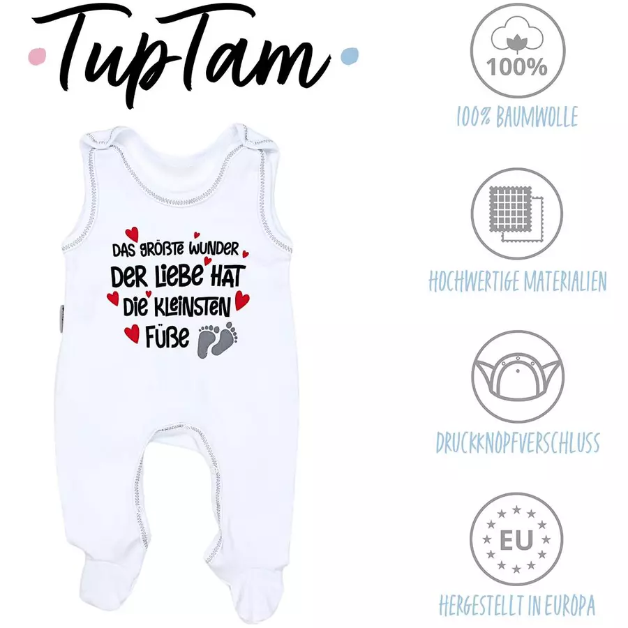 TupTam Unisex Baby Strampler mit Spruch rotweiß