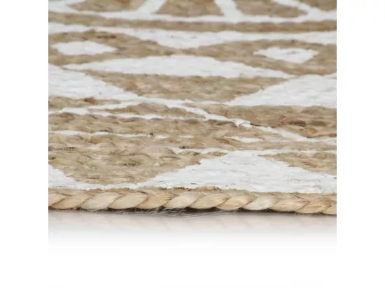 Tapis fait à la main jute avec imprimé blanc 150 cm