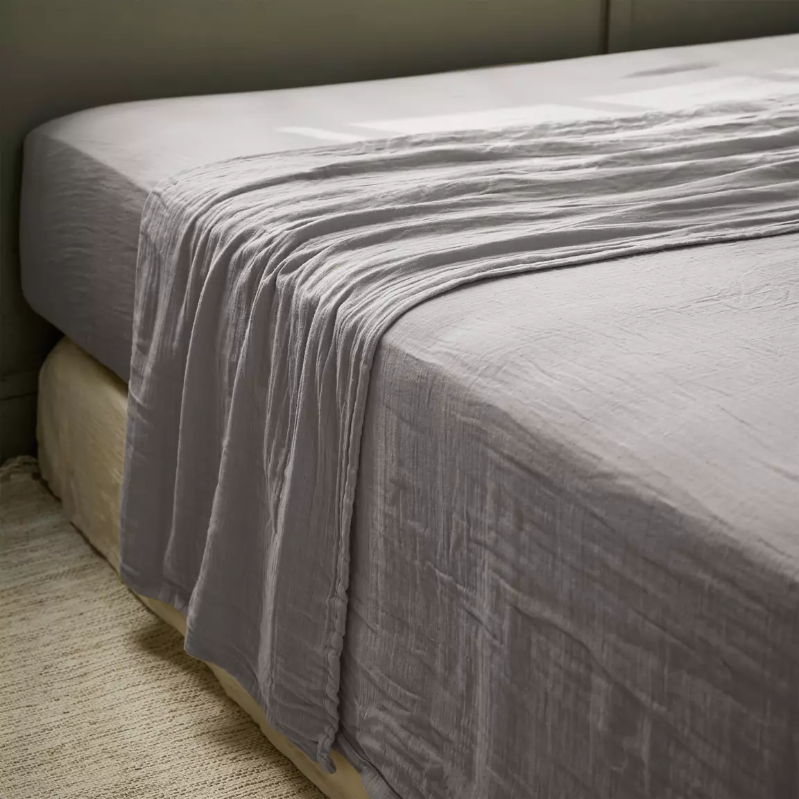 Drap plat gaze de coton (270 x 300 cm) Gaïa Gris granit