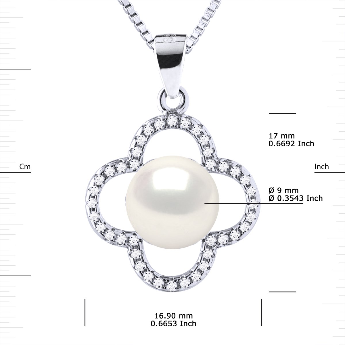 Collier TREFLE Perle d'Eau Douce 9-10 mm Blanche Argent 925