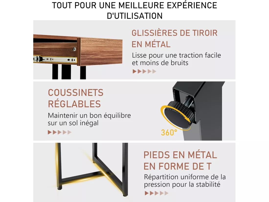 Bureau d'Ordinateur Industriel 120 x 55 cm, Table avec Tiroir, Design Élégant, Postes de Travail pour Bureau, Salon, Chambre, Facile à Assembler, 120 x 55 x 75 cm (Noyer)