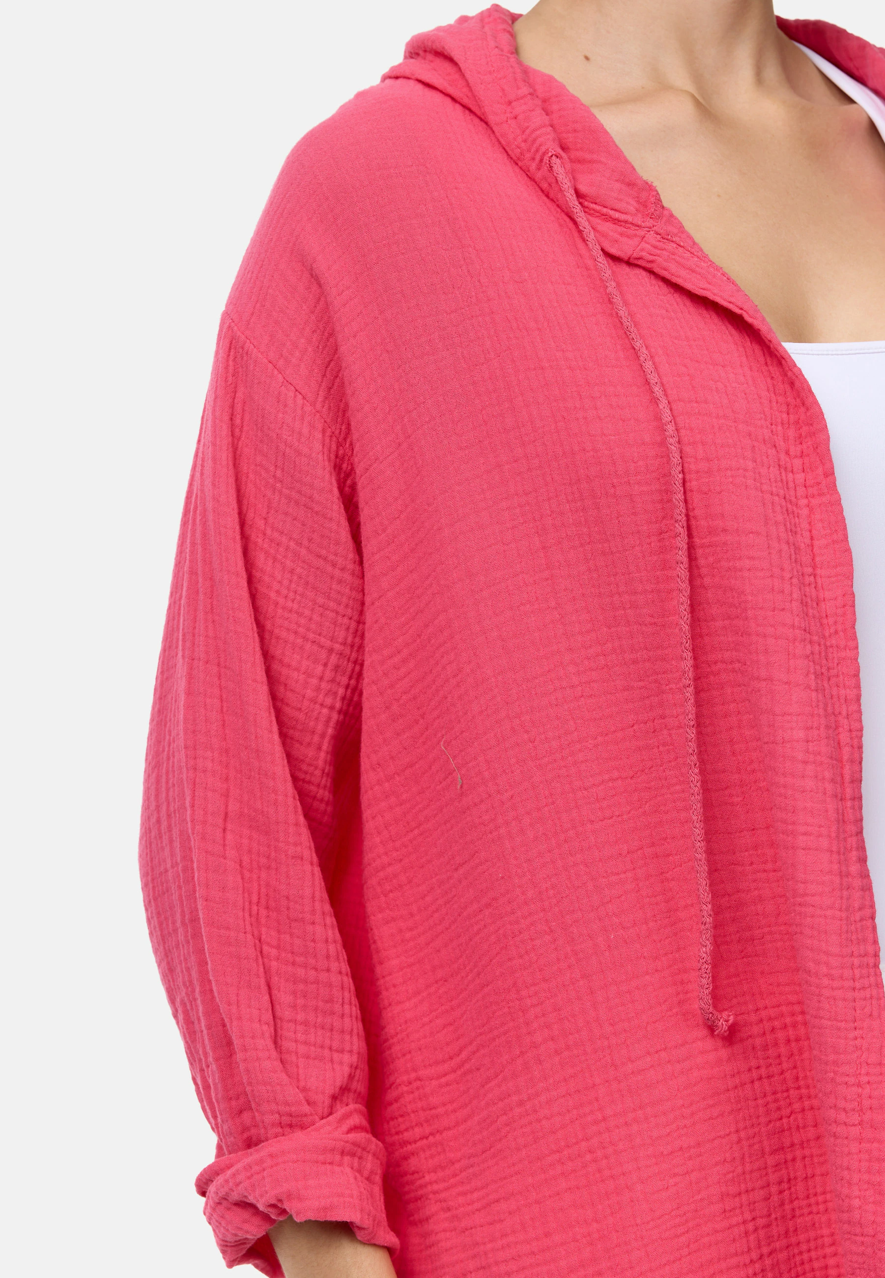 PM SELECTED Damen Blusenjacke Leichte Musselin Kapuzenbluse Jacke in Einheitsgröße PM47