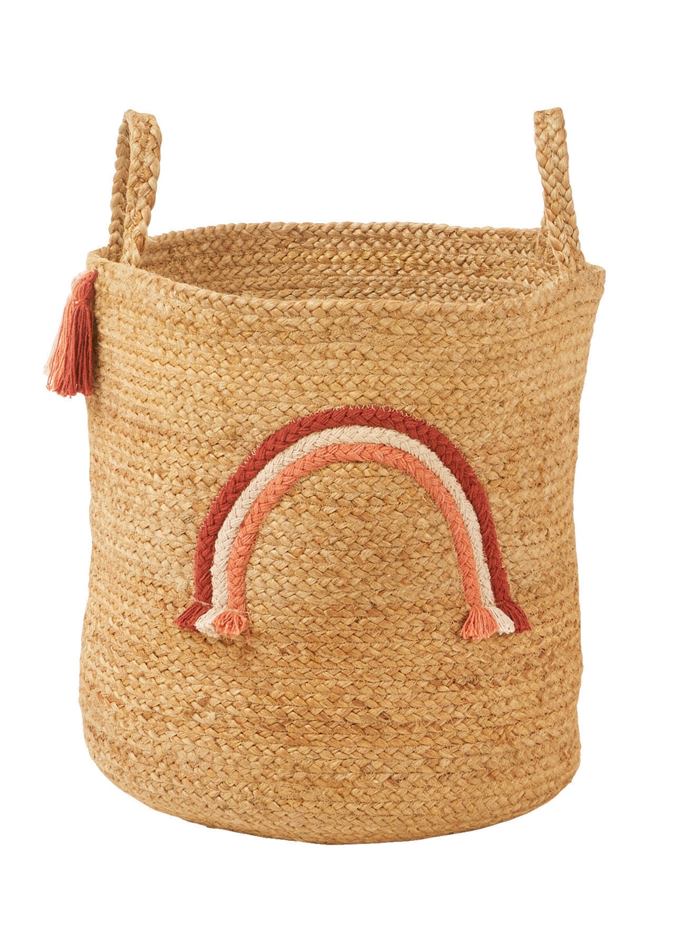 Vertbaudet Kinderzimmer Aufbewahrungskorb REGENBOGEN, Jute beige/wild sahara