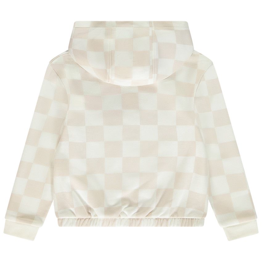 Sweat imprimé damier et print doré pour fille - Ecru