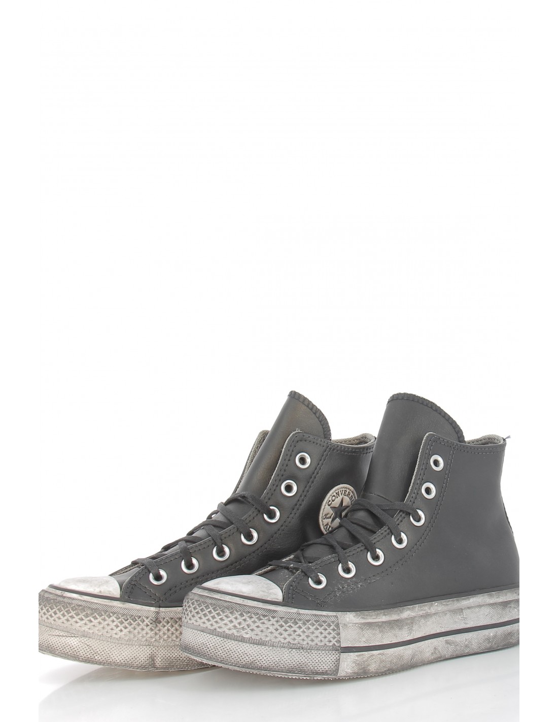 converse sneakers compensées montantes femme ctas lift leather hi cuir noir effet vieilli