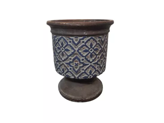 Cache-pot « Bleu Antique » en béton marron et bleu Ø.16.5 x 19 cm