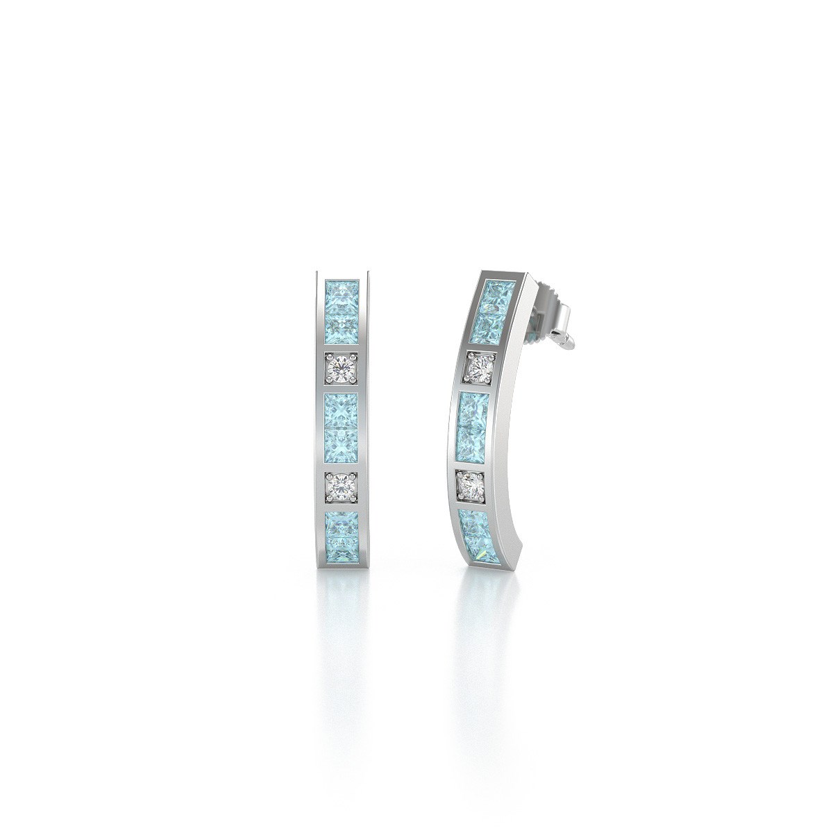 Boucles d'oreilles ADEN Aigue-Marine et Diamants sur Argent 925 2.40grs