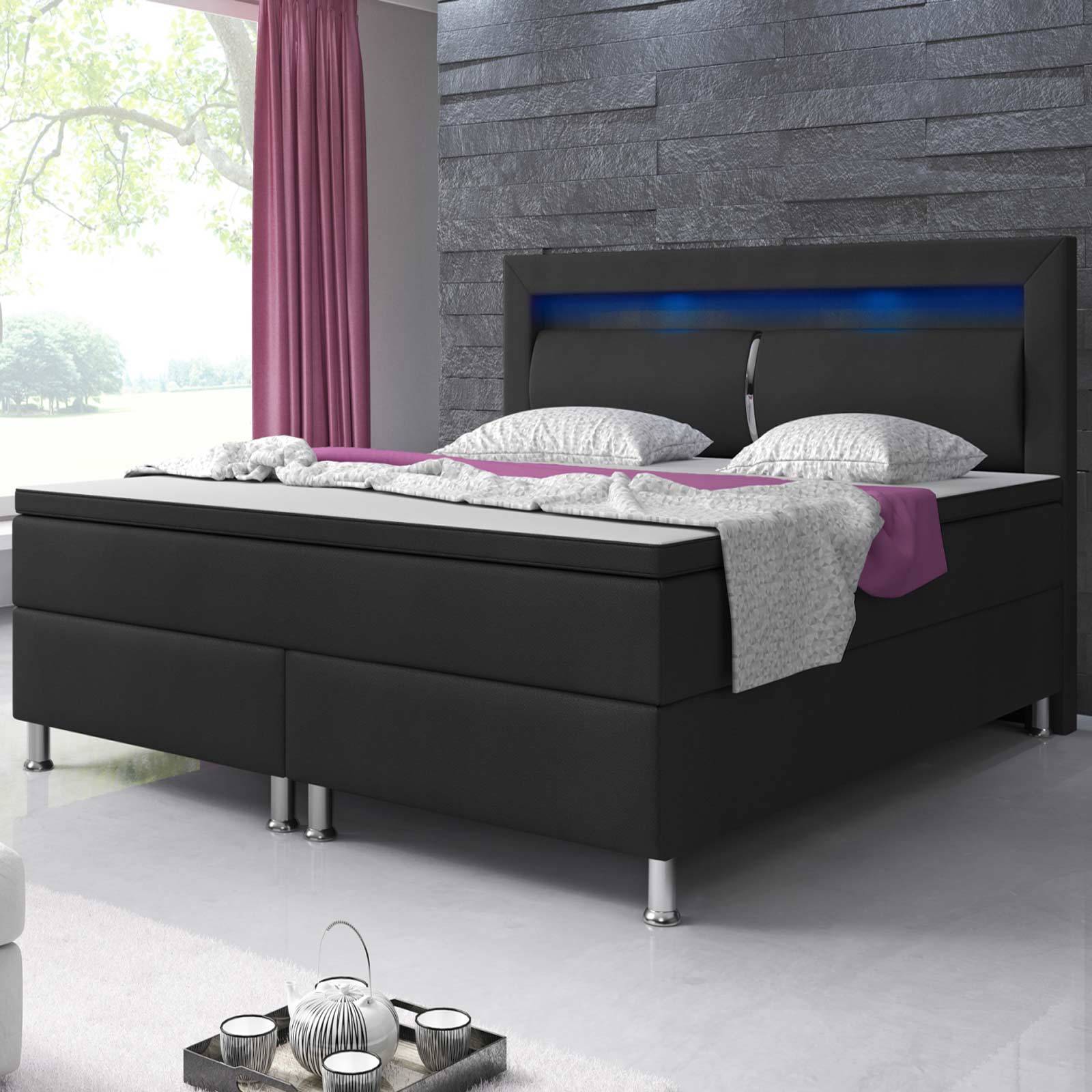 Boxspringbett - schwarz - Kunstleder - mit Topper - H3 - 180x200 cm