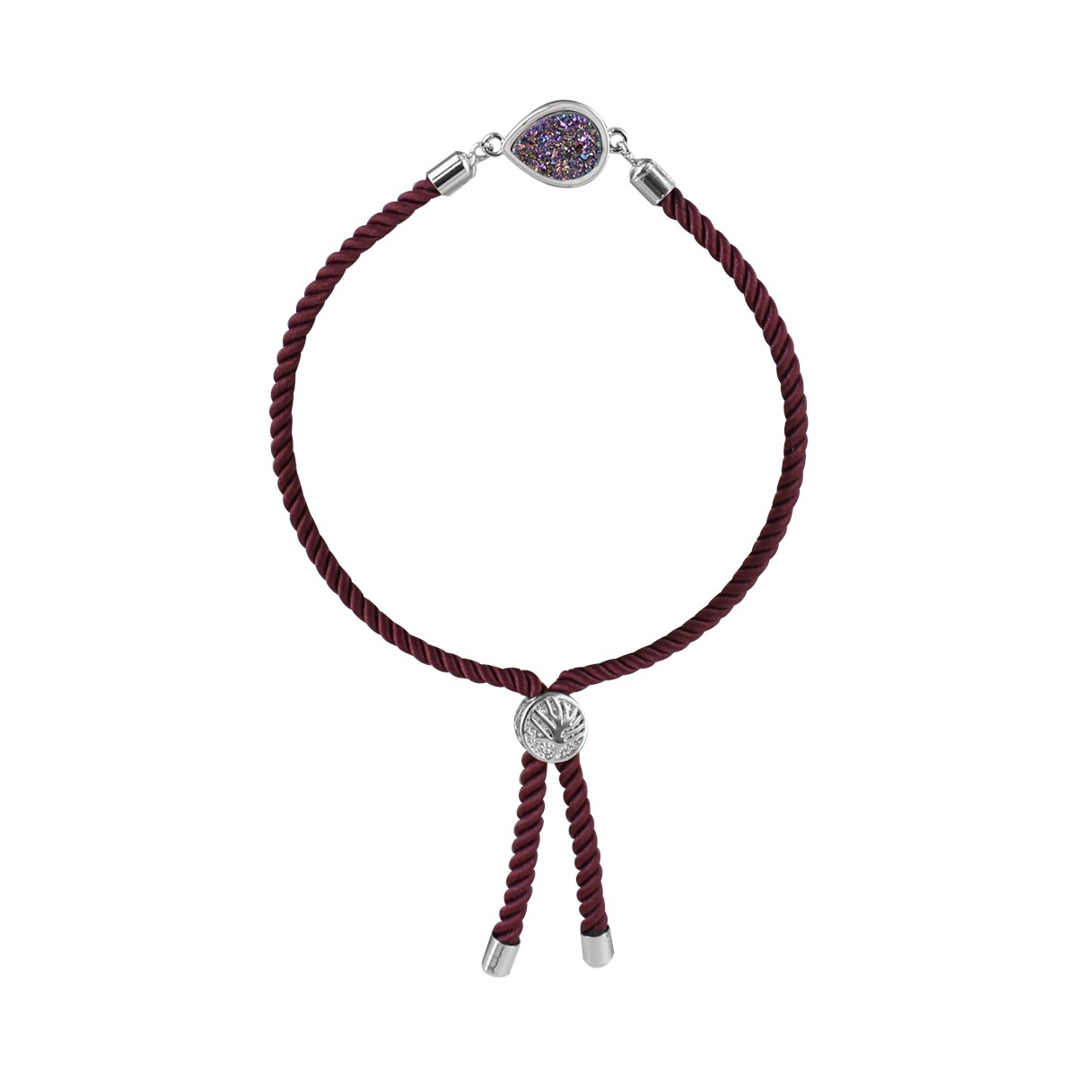 Bracelet cordon fantasie bordeaux et acier argenté