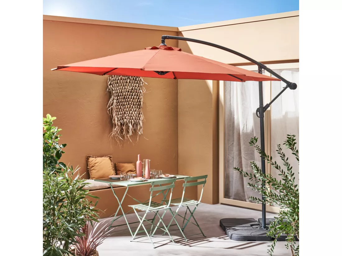 Parasol déporté rond Ø300cm - Hardelot - Terracotta - Manivelle anti-retour | Toile déperlante | Facile à utiliser