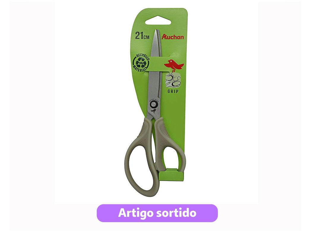 TESOURA ASSIMÉTRICA AUCHAN BI-MATERIAL 21CM CORES SORTIDAS
