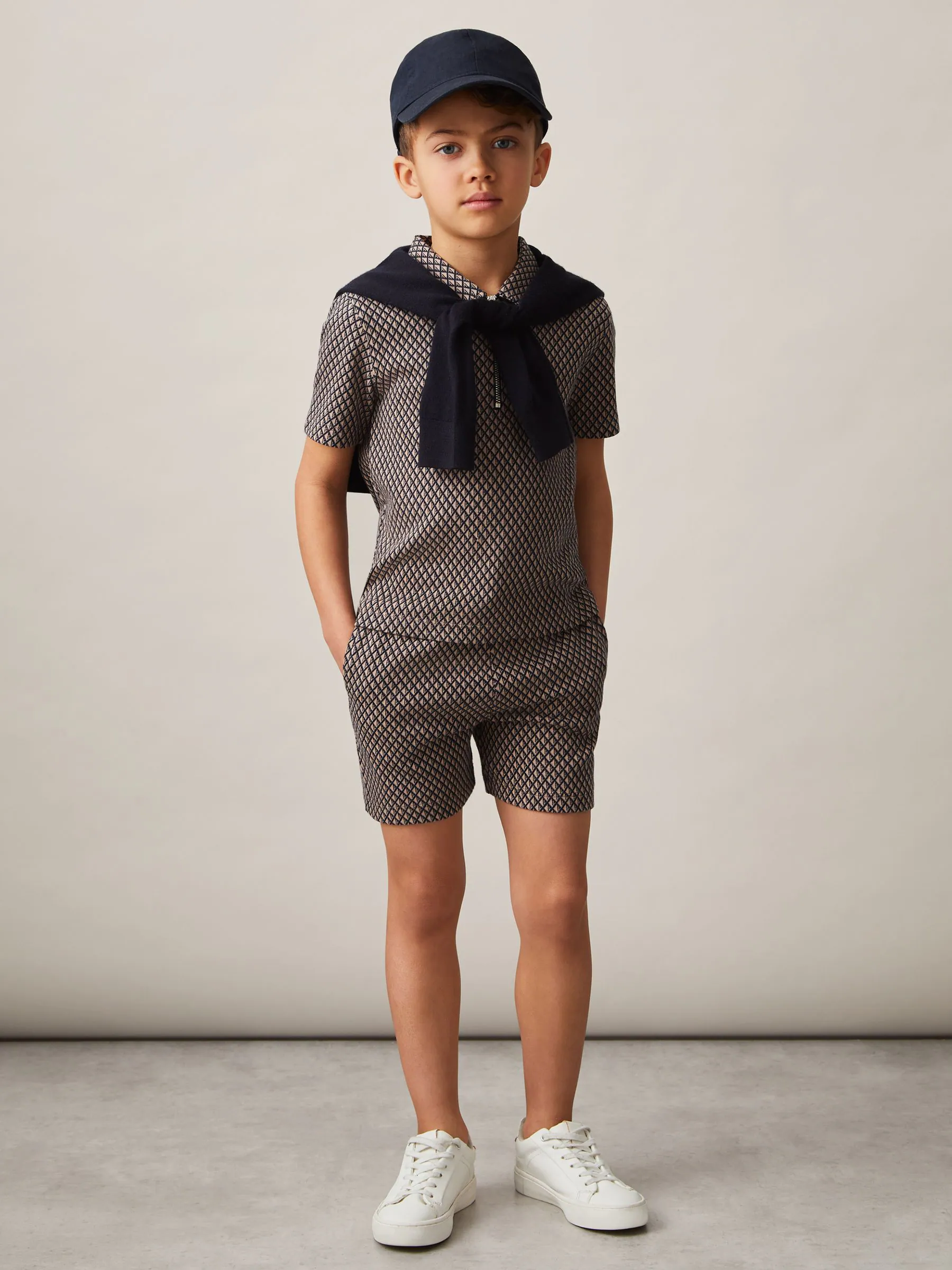 Reiss Ernie shorts van katoenmix met geometrische jacquard