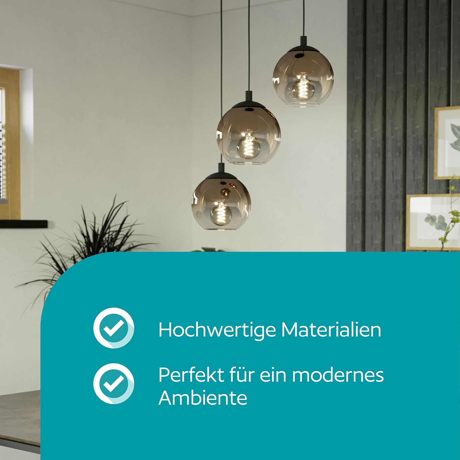 EGLO Cluster Hängelampe Ariscani 1, 3-flammige Pendelleuchte Esstisch, Hängeleuchte Treppenhaus aus Metall in schwarz und Glas in Kupfer, Esszimmerlampe hängend, E27 Fassung, Ø 42,5 cm