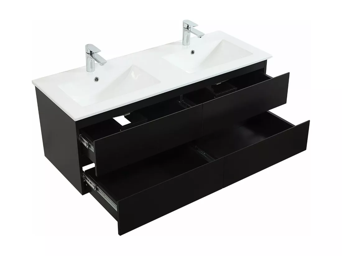 Meuble double vasque noir carbone 120cm + plan double vasque