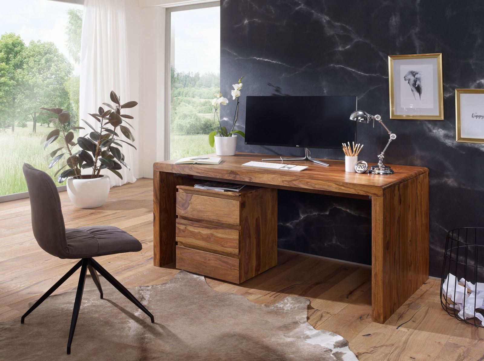 Schreibtisch - Sheesham massiv - 180x90 cm