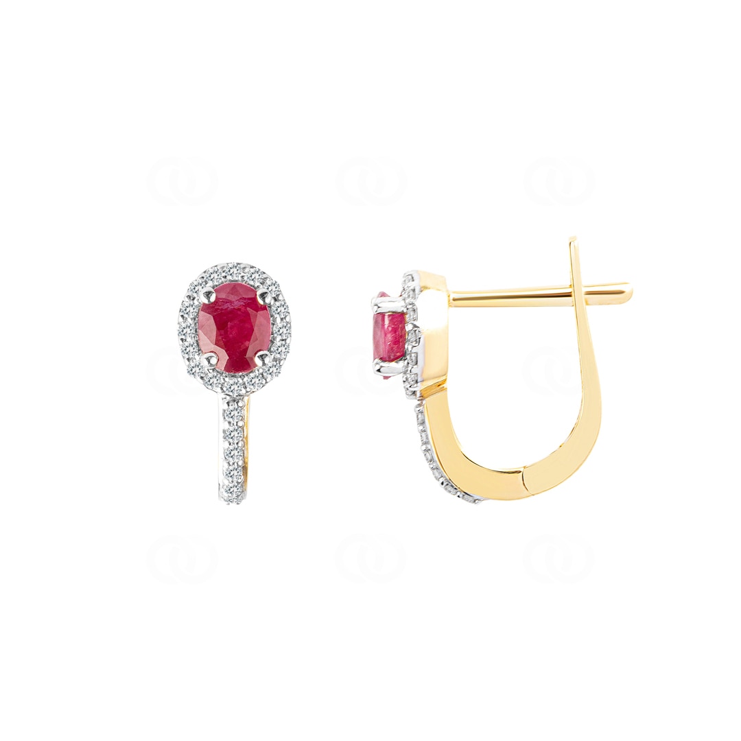 Kreolen 750/18 K Gelbgold mit Rubin oval und Diamanten 0.17 ct H/si