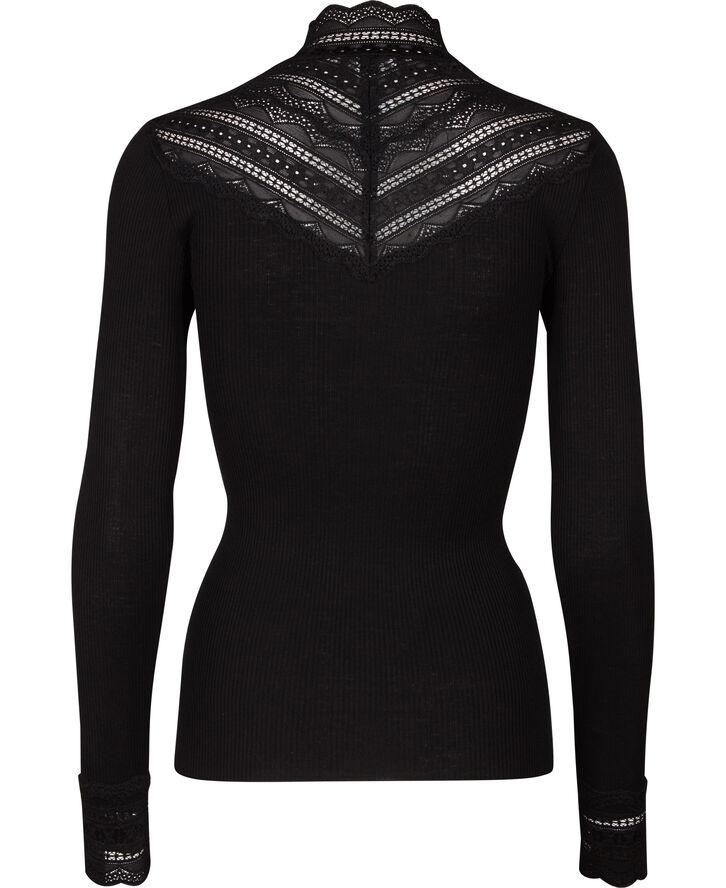 Rosemunde Silk T-shirt regular w/wide lace Sort