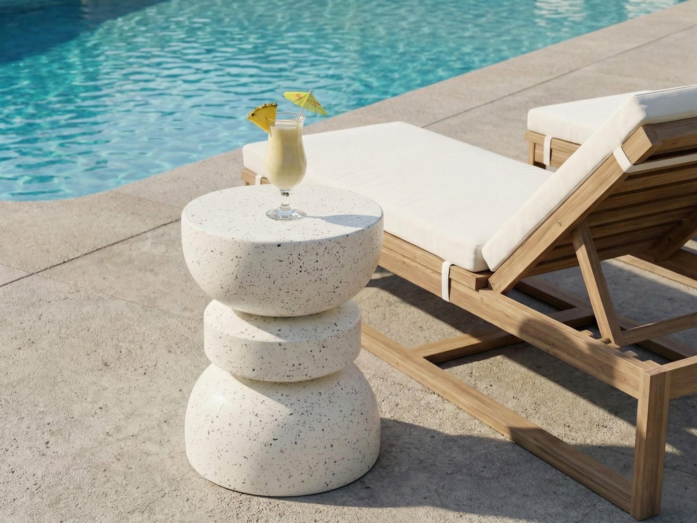 Bijzettafel FALIRO 37 cm 37 cm Terrazzo-effect Wit terrazzo