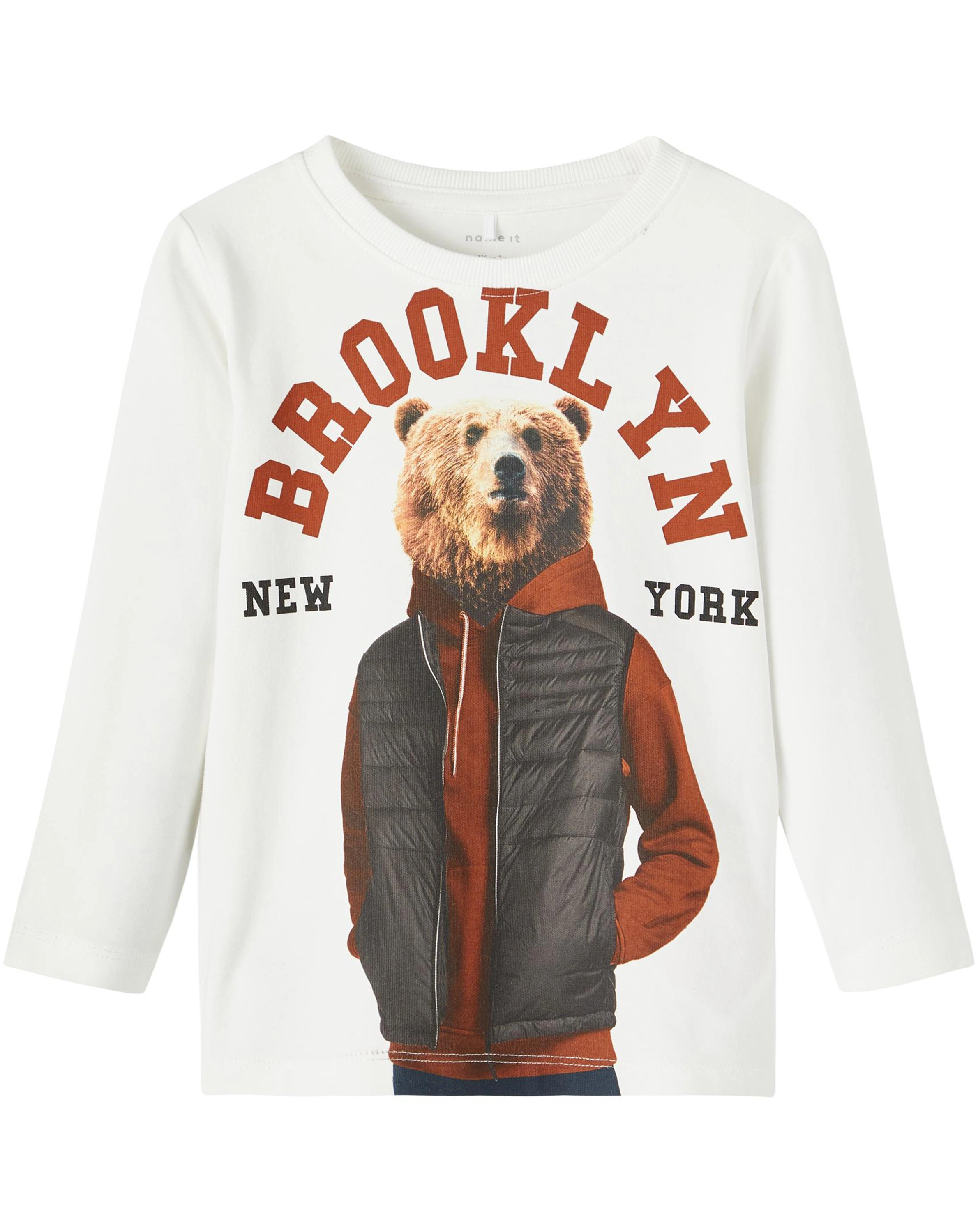 Langarmshirt NMMODD BEAR in white alyssum