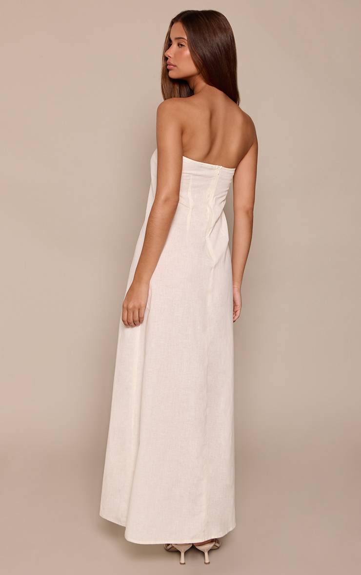 Crème Robe Fourreau Bustier Effet Lin