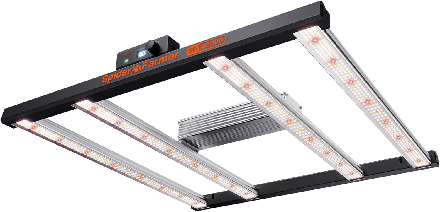 Spider Farmer Cost-Effective G3000 LED Grow Lampe 300W, Smarte APP Steuerung, Bridgelux Dioden LED Pflanzenlampe Vollspektrum Grow Light Dimmbar Wachstumslampe für Gemüse Blume 90x90CM
