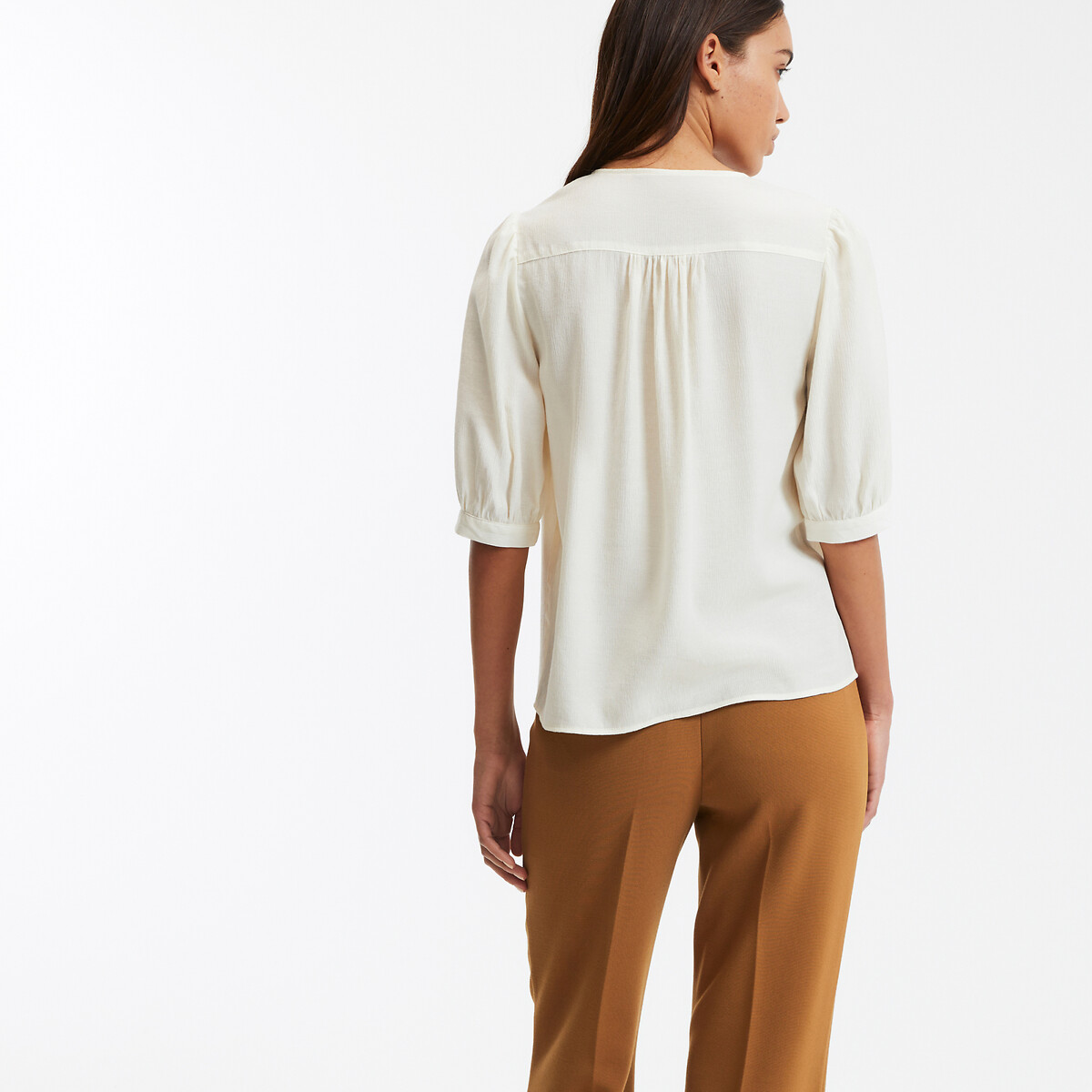 COLEÇÃO LA REDOUTE<br>Blusa fluida, decote em V, mangas curtas