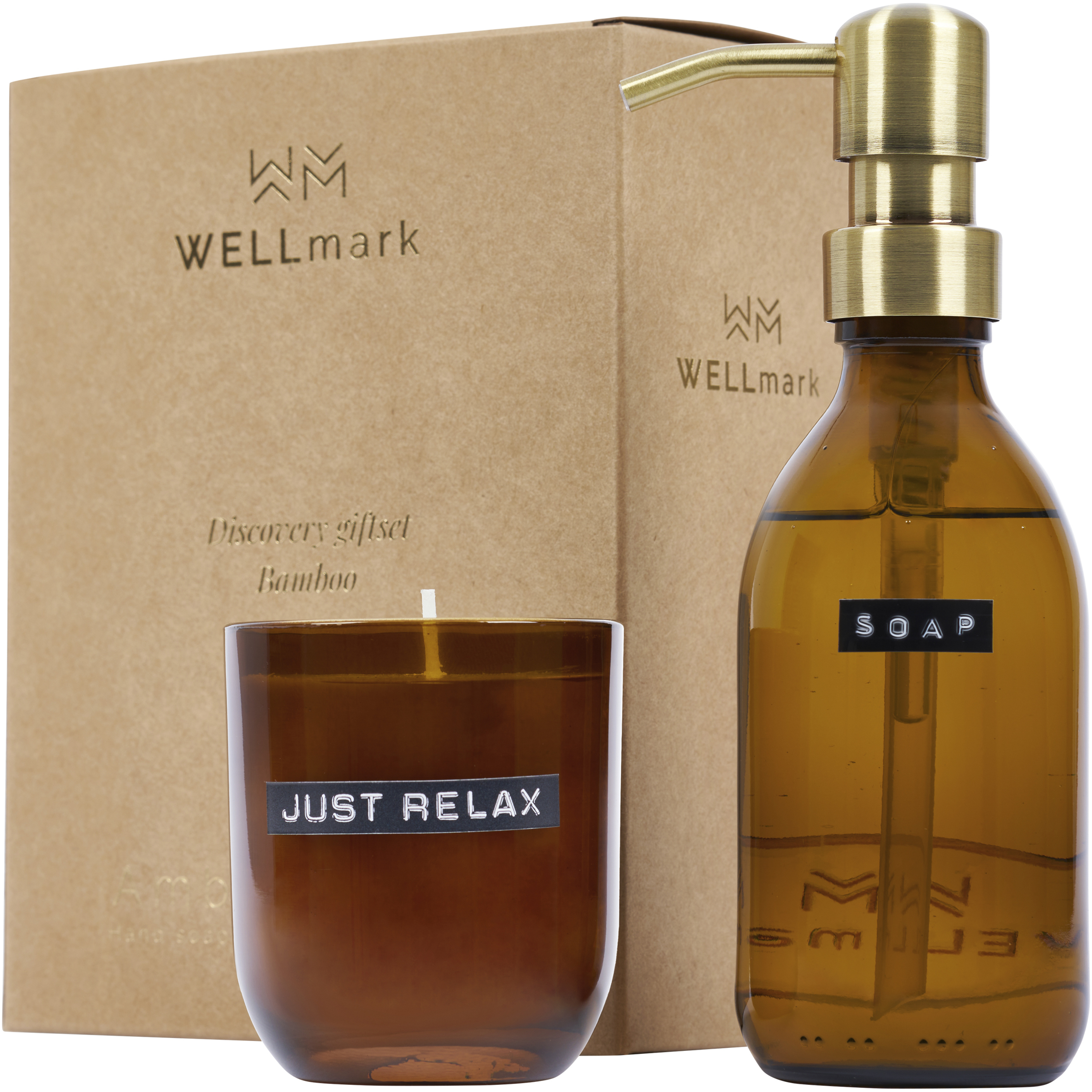WELLmark 126308 - Ensemble Éco-Chic: Distributeur de Savon et Bougie Bambou