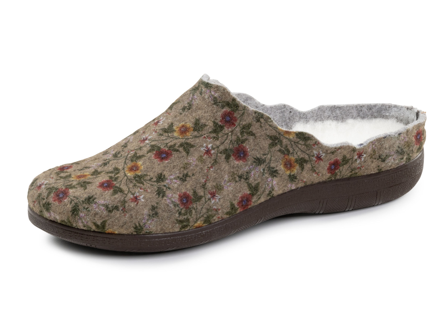 Laurina Pantoffel aus floral bedrucktem Filzmaterial