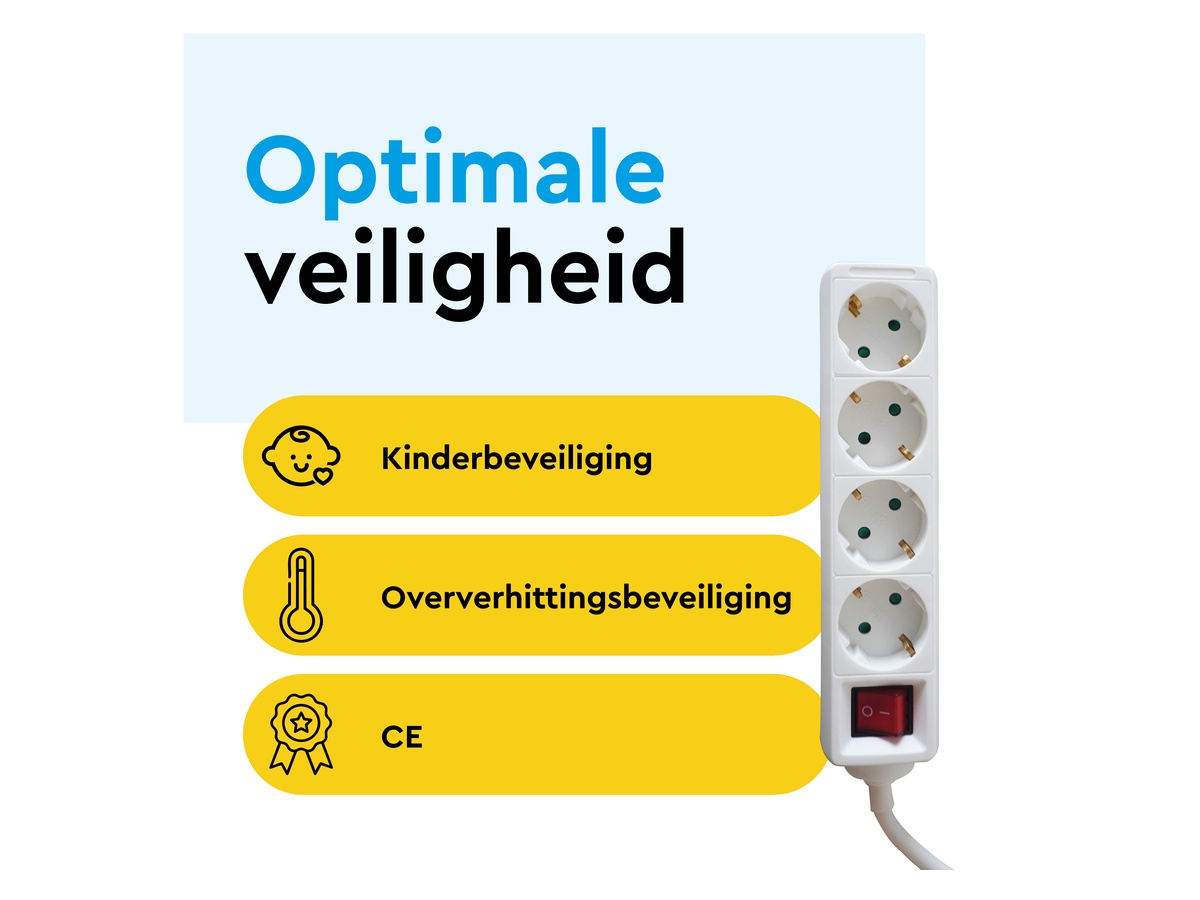 BRASQ 3 meter 4-voudige stekkerdoos met schakelaar - White