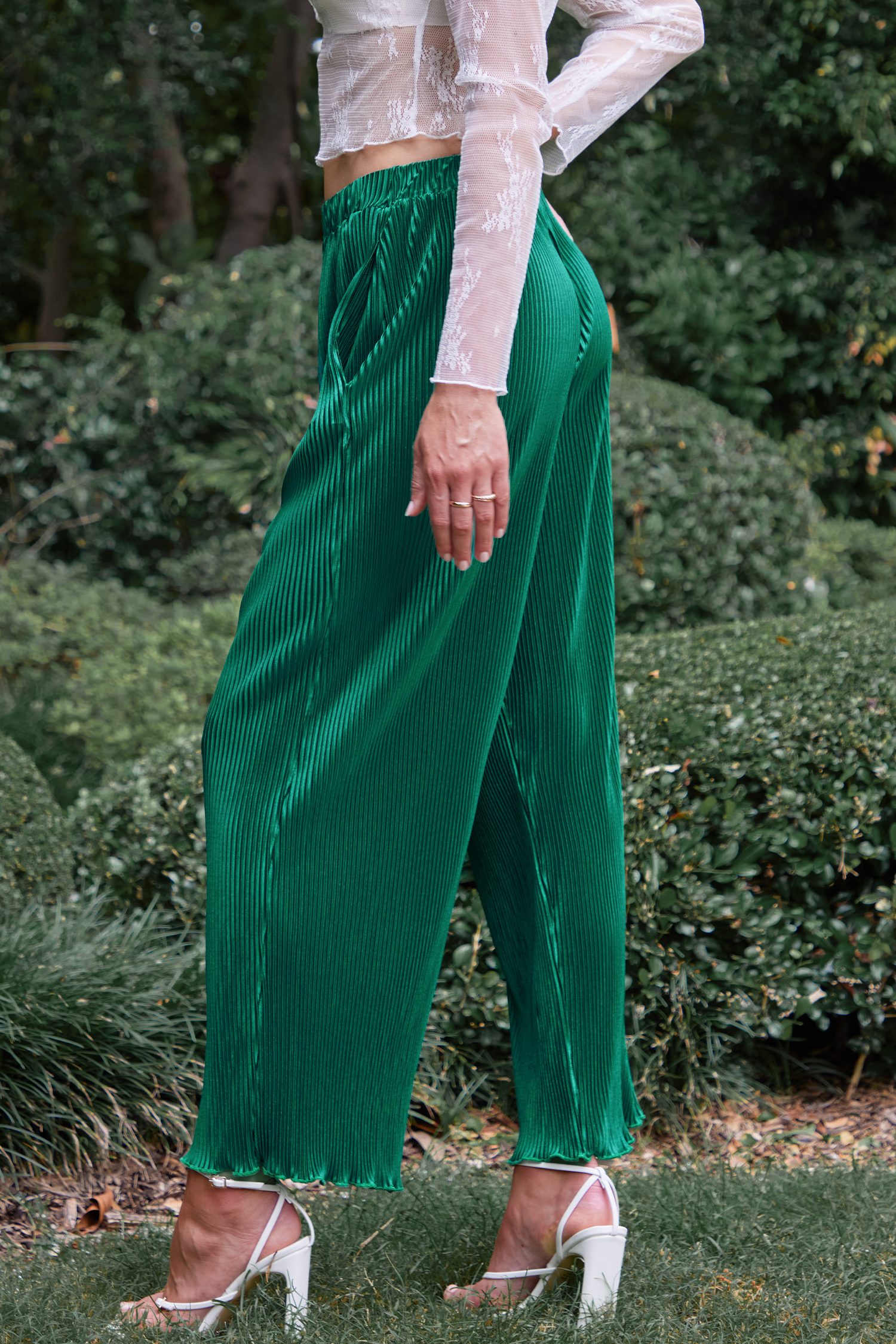 Pantalon plissé à jambe droite émeraude