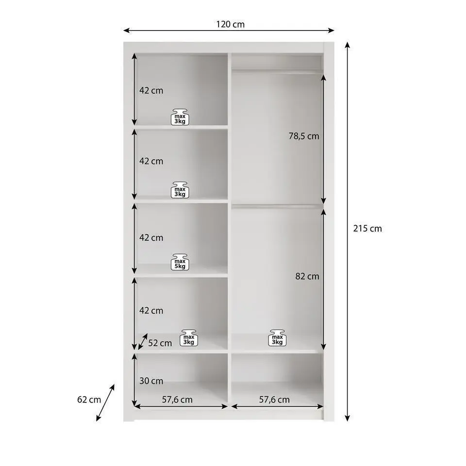 Meubella - Kledingkast Blake - Wit - 120 cm - Met spiegel