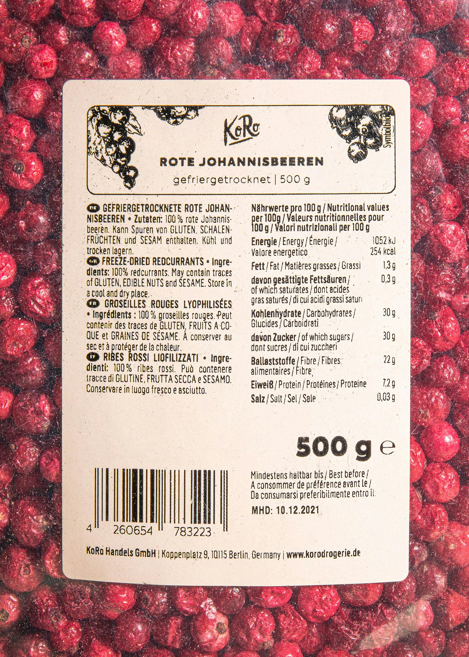 Gefriergetrocknete rote Johannisbeeren 500 g