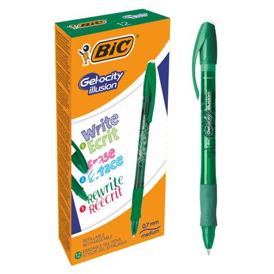 Bic Gelocity Illusion - Pack de 12 rollers effaçables - 0,7 mm - vert