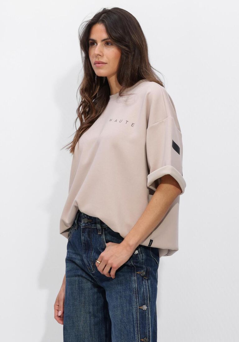 beige haute l'amitié trui maxi split ss logo sweat