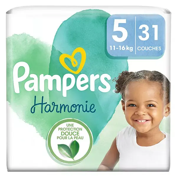 Fraldas Pampers Harmonie Tamanho 5, 31 unidades, 11kg - 16kg, Proteção suave para a pele
