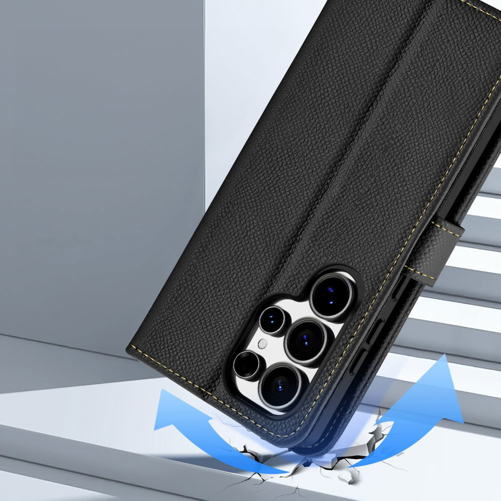 Samsung Galaxy S25 Ultra Leder Tasche mit Kartenfächer   Münzfach   Magnetische Schutzhülle - Schwarz