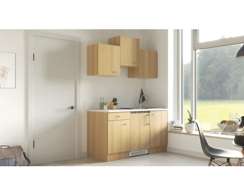 Flex Well Enkele Keuken met Apparaten Nano 150,5 cm beuken mat gedemonteerd omkeerbaar variant 00006910