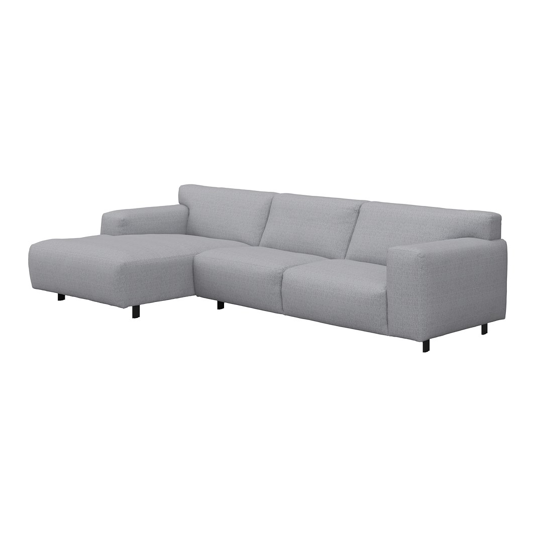 Vesta 2,5-seter med sjeselong venstre I Tekstil Cortina Silver, standardsøm, sort metallben 10 cm, Comfort CM