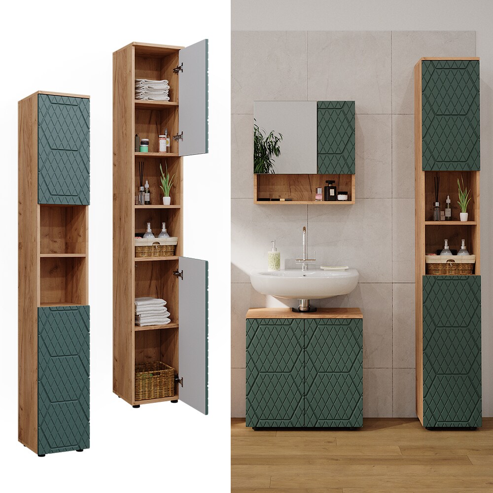 Vicco Hochschrank Irma Eiche Grün 30 x 192 cm Badezimmer