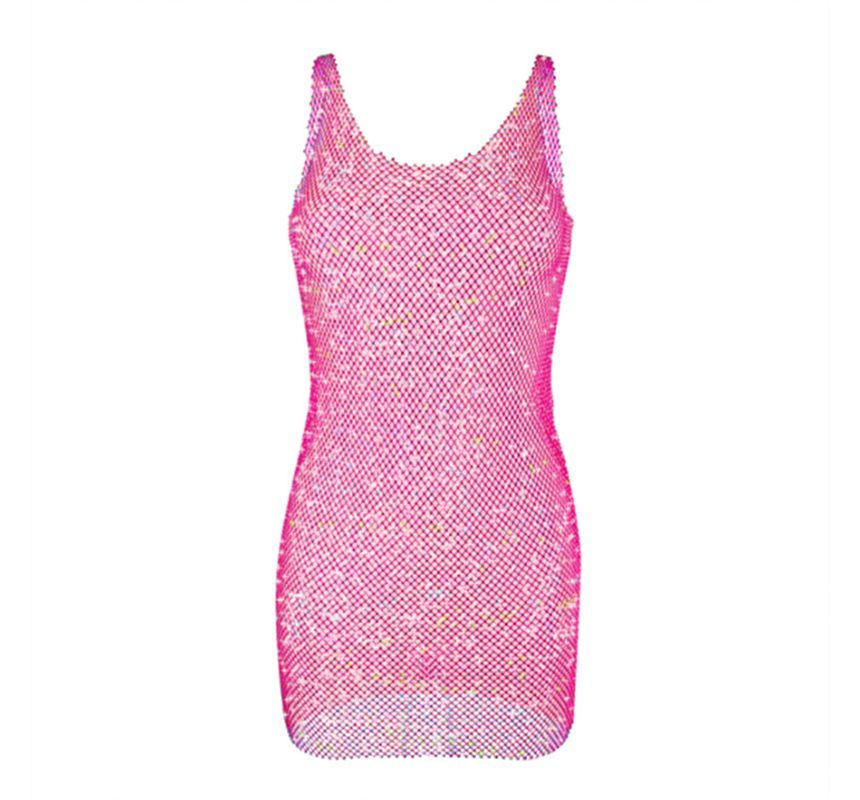 Hotarium - Spaghettibandjes glitter mesh mini bodycon jurk