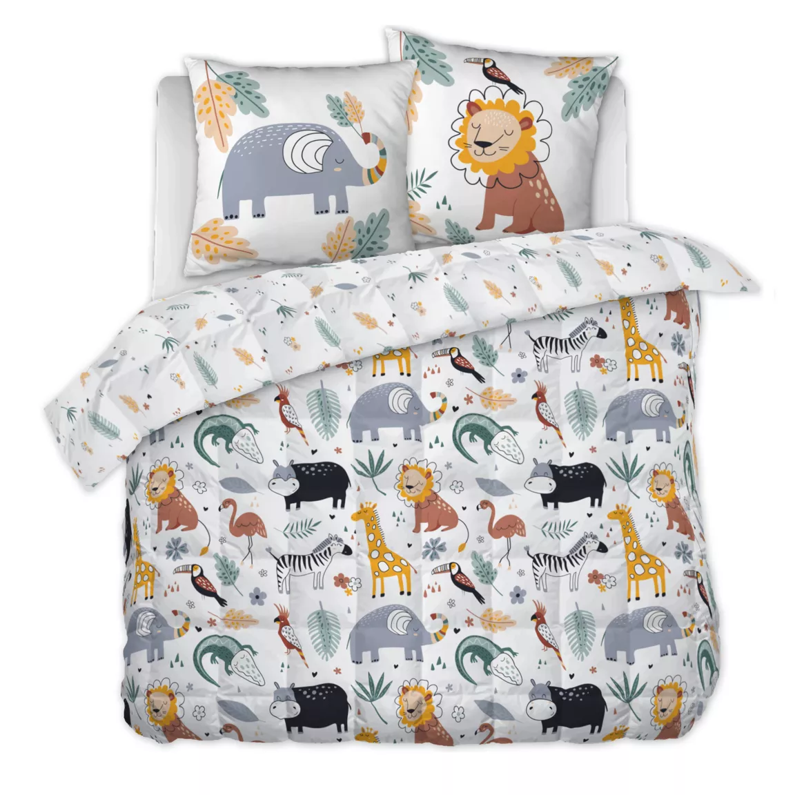 Couette imprimée enfant coton et deux taies d'oreiller (240 x 220 cm) Savane Multicolore