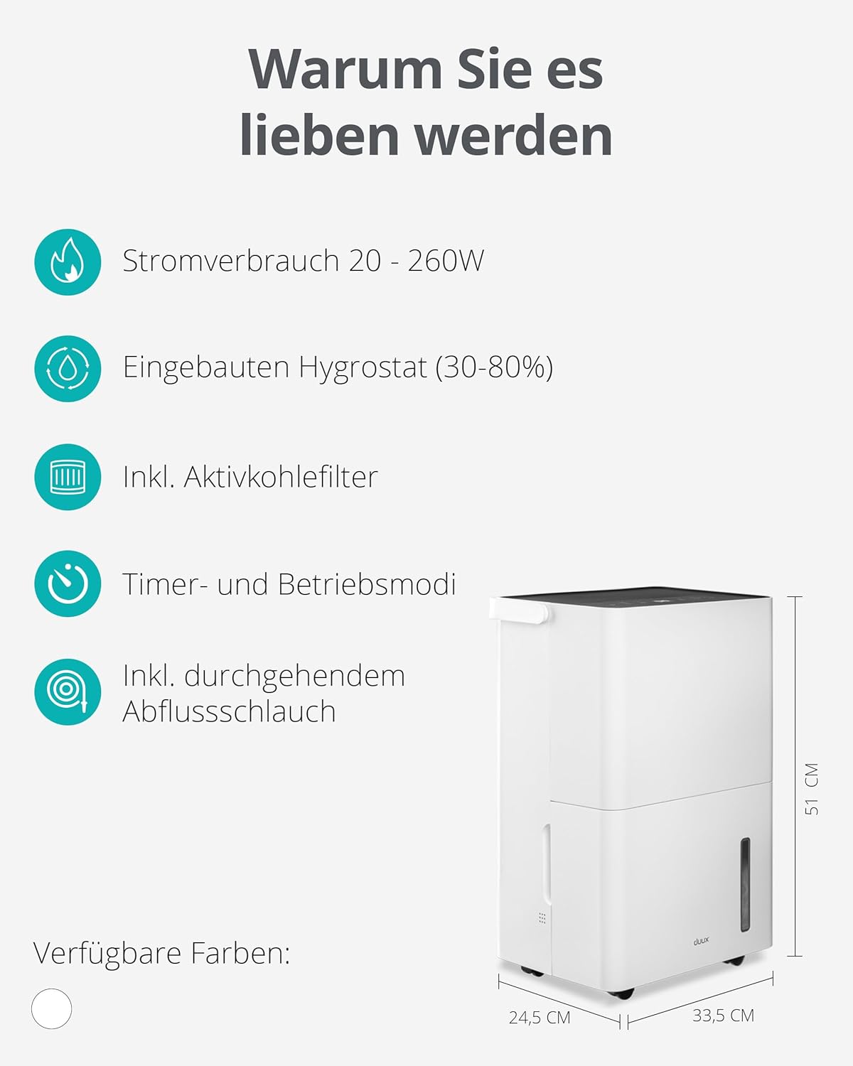 Duux Bora Smart Luftentfeuchter - 30L/24h - Raumentfeuchter für jeden Raum bis 40 m² - Steuerbar mit App - Luftentfeuchter Keller mit Wäschetrocknungsmodus
