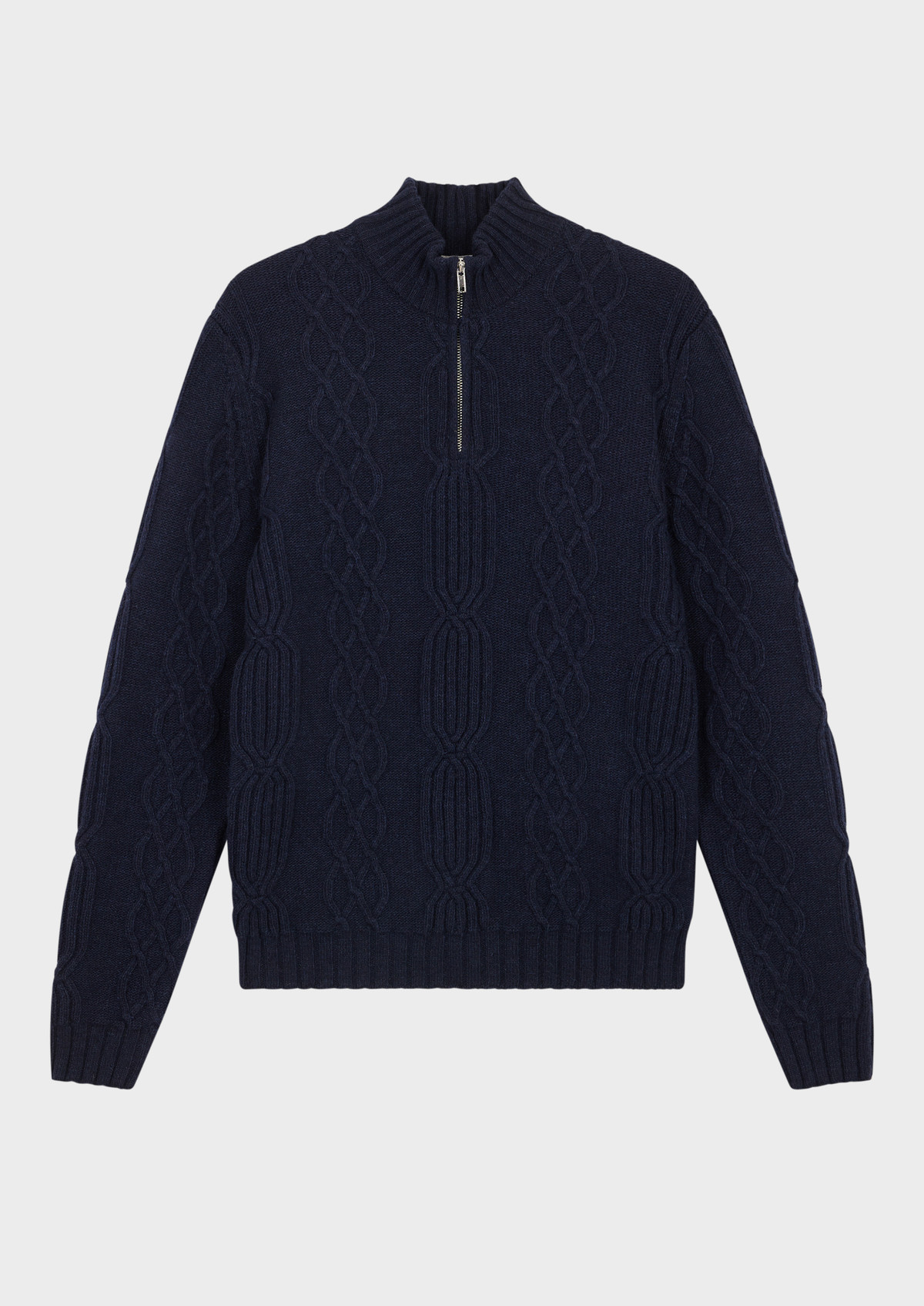 Pull col zippé en laine mélangée unie bleu marine