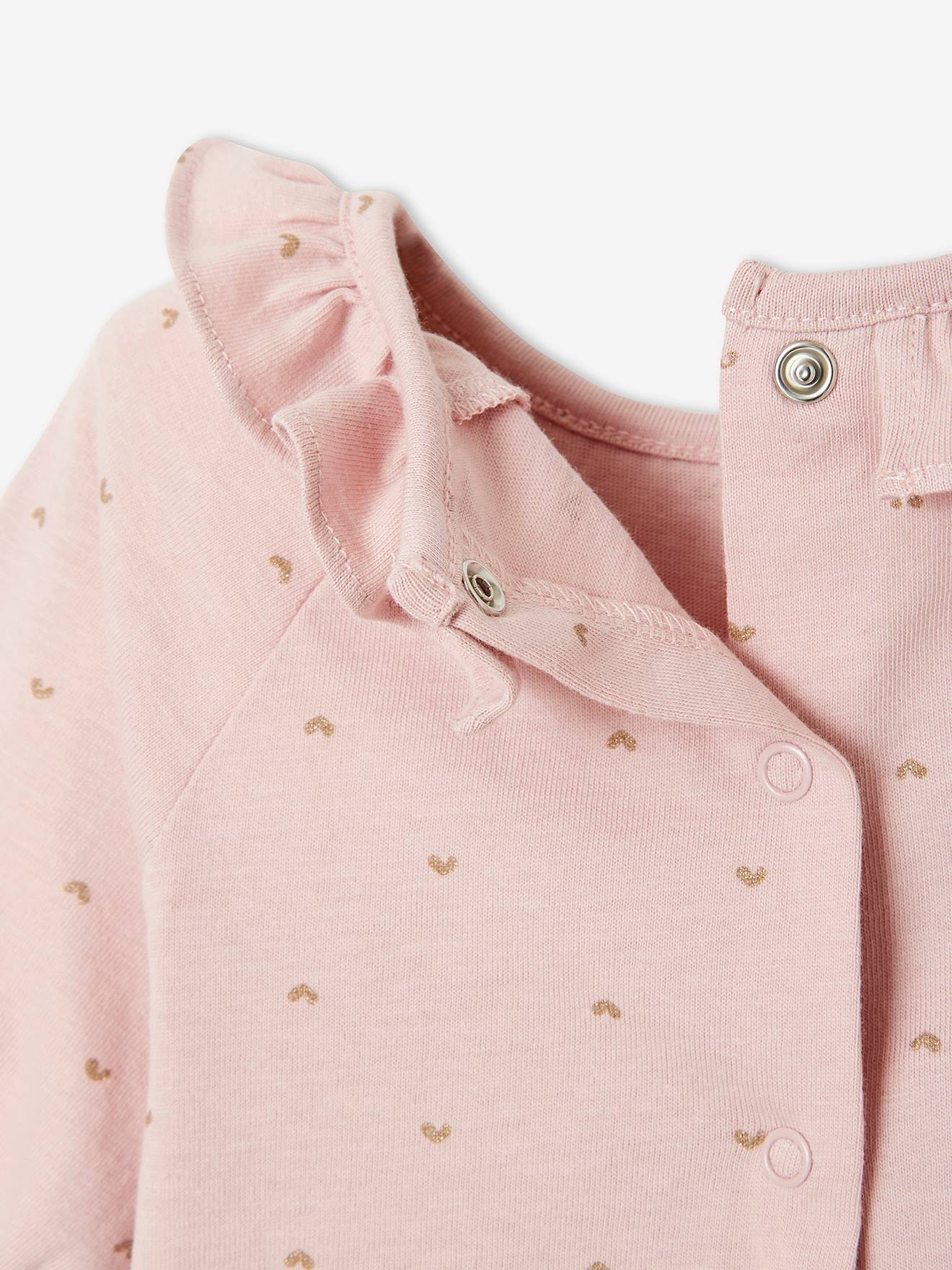 Camiseta infantil com babado, estampa rosa claro