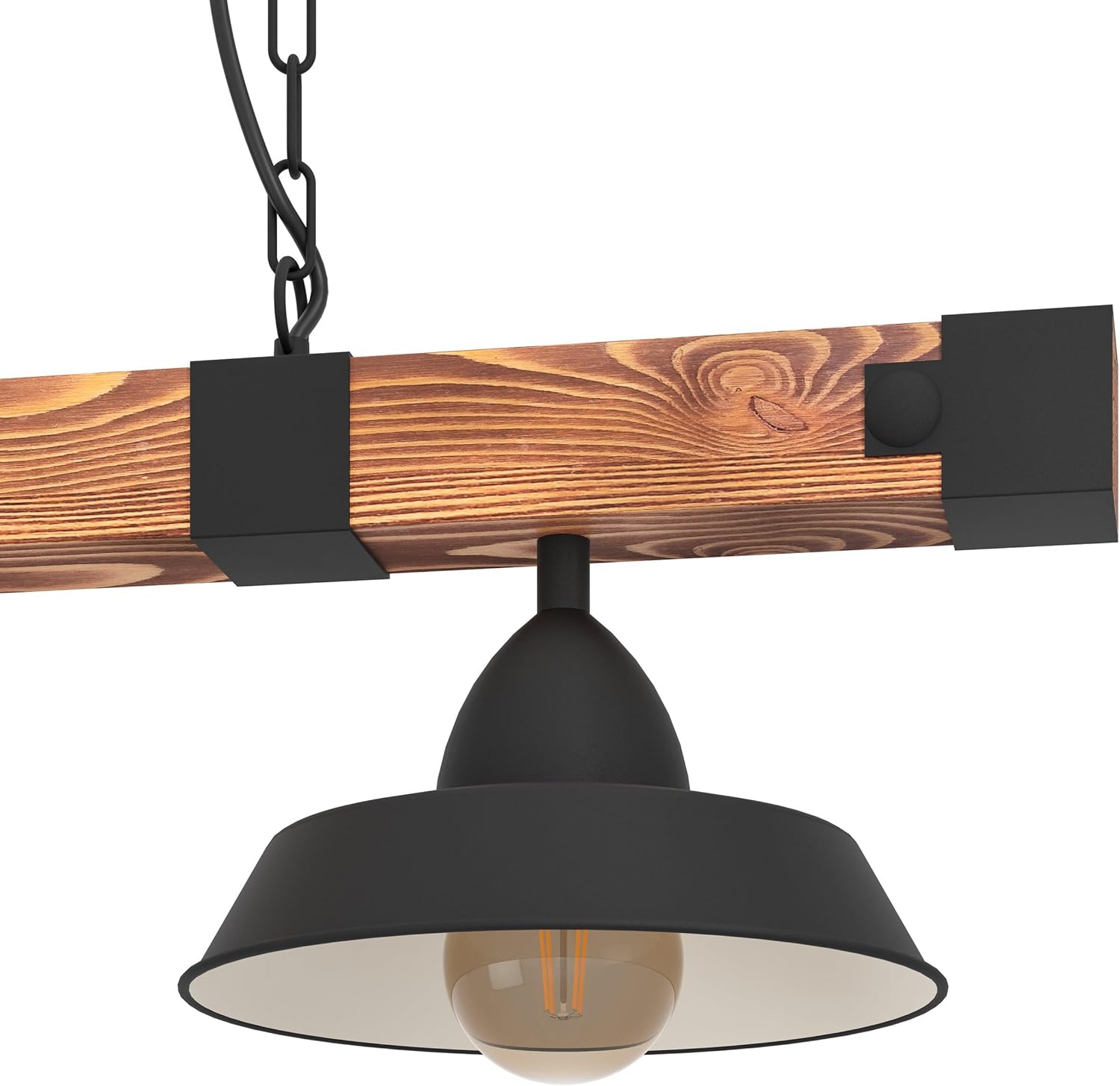 EGLO Hängelampe Oldbury, 2 flammige Vintage Pendelleuchte im Industrial Design, Pendellampe aus Stahl und Holz, Farbe Schwarz, braun rustikal, E27, 118 cm, FSC zertifiziert