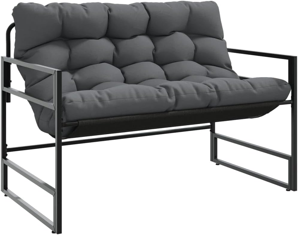 vidaXL Gartenbank mit Kissen Anthrazit 113 cm Stahl, Bank, Parkbank, Outdoor Bank, Außenbank, Terrassenbank, Garten Sitzbank, Sitzbank