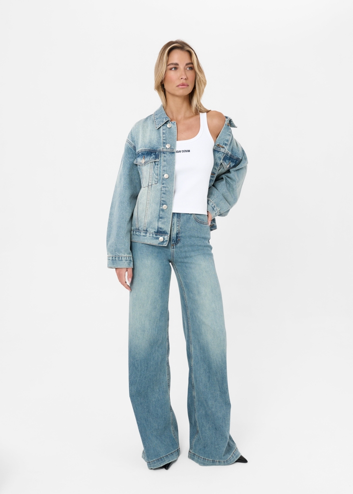 Wide flared jeans smokey blauw