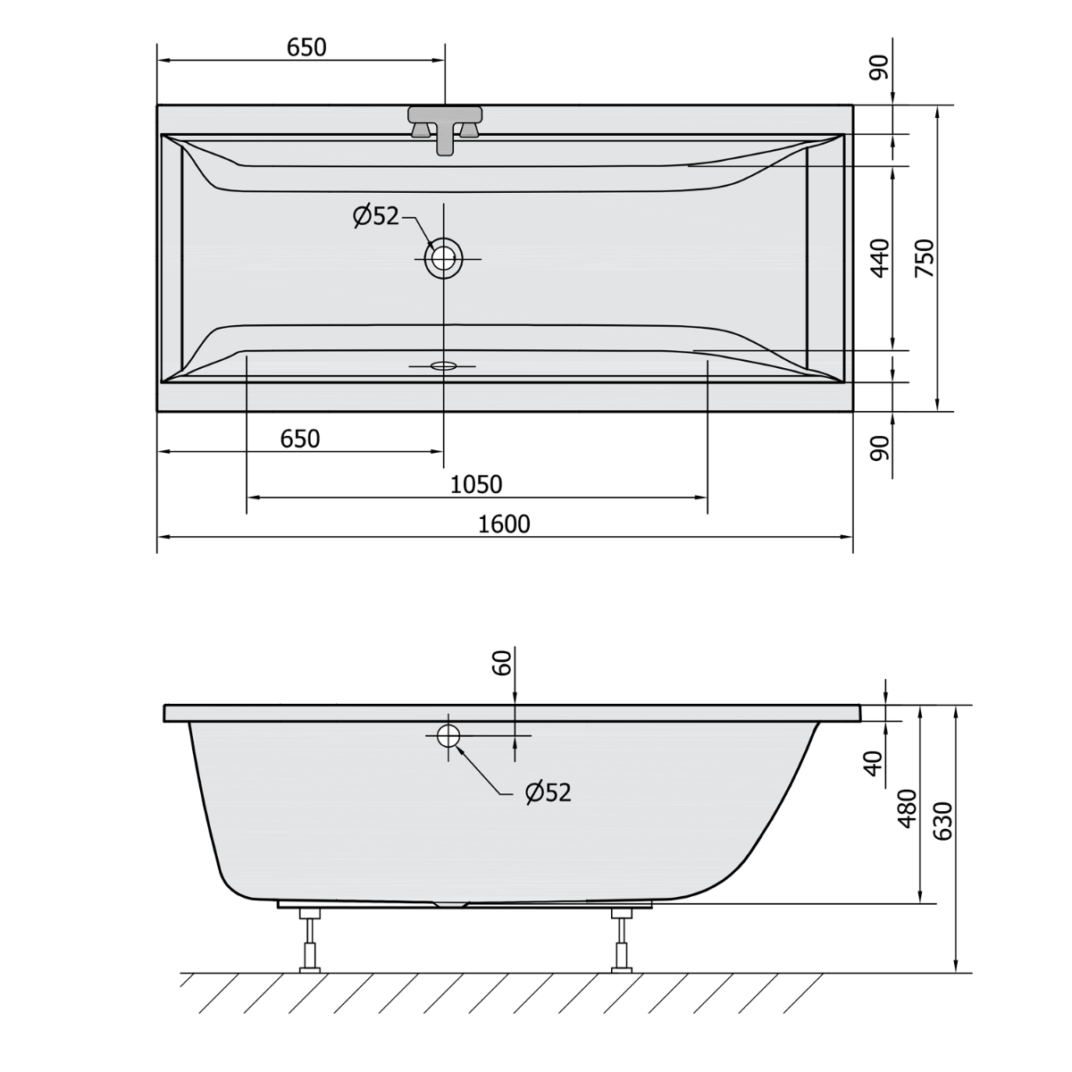 Polysan Cleo ligbad 160x75x48cm ivoor